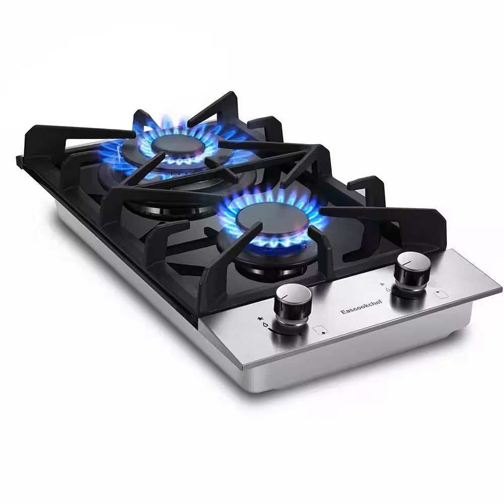 Profile 12 In. 2 Burners Recessed Gas Cook Top in Stainless Steel with Melt-Proof Metal Knobs