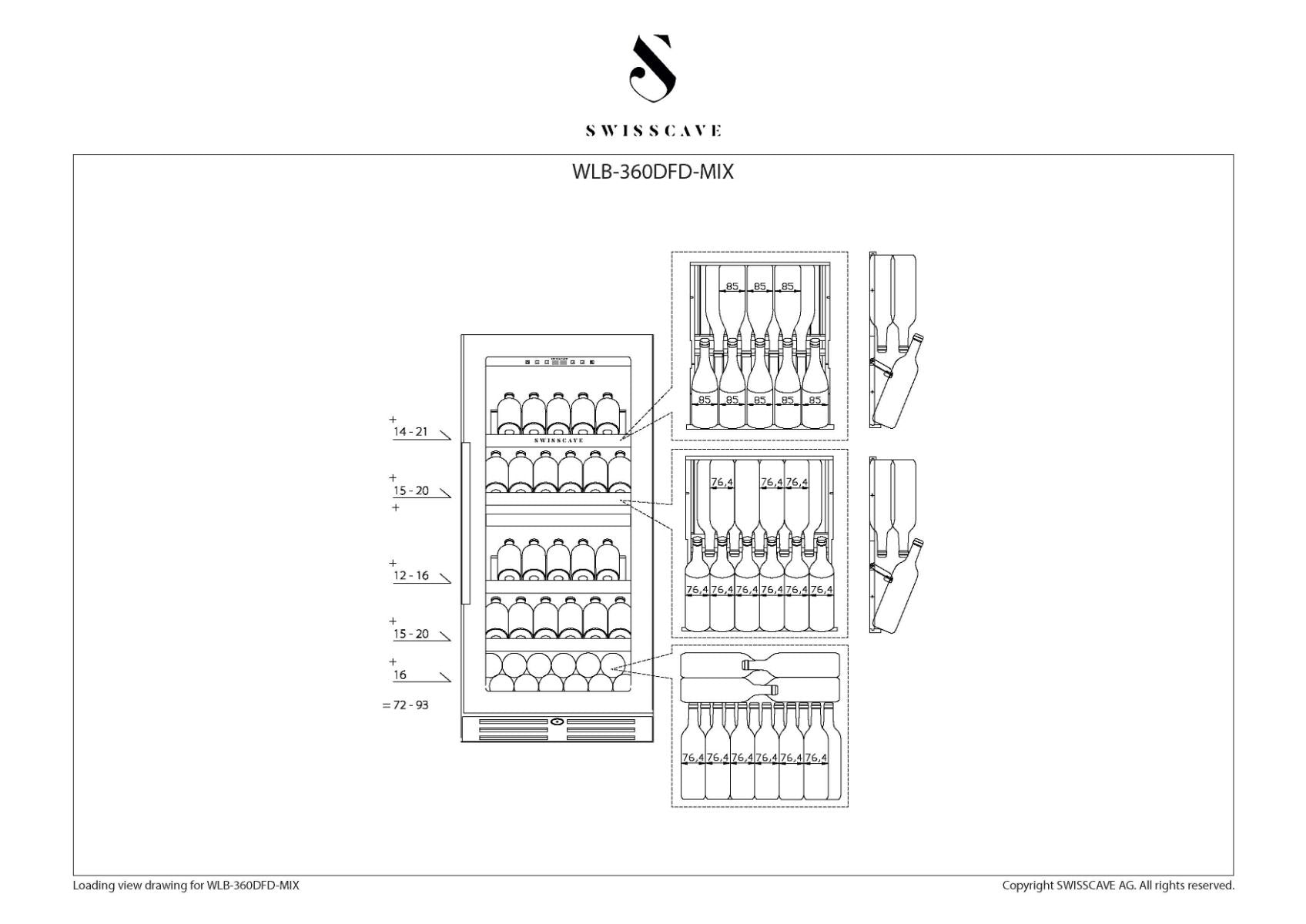 Swiaacave Dual Zone Wine Cooler 93 bottle WLB-360DFD-MIX