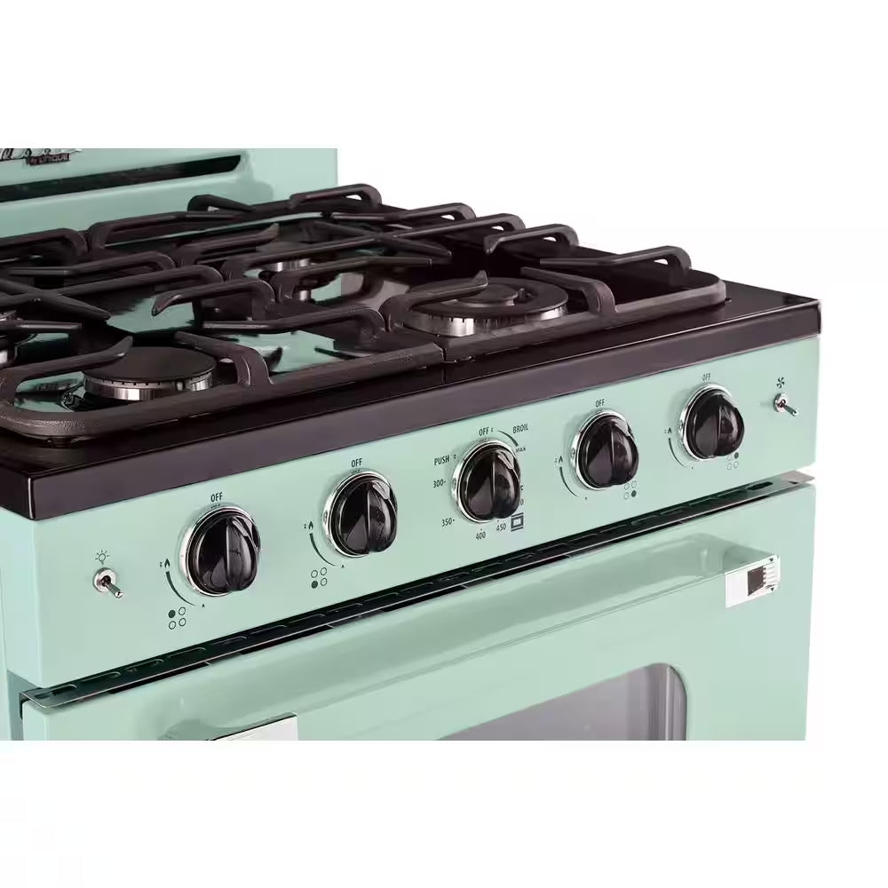 Classic Retro 30 In. 3.9 Cu. Ft. Retro Gas Range with Convection Oven in Summer Mint Green