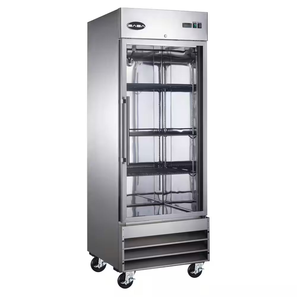 29 In. W 23 Cu. Ft. One Glass Door Display Commercial Reach in Upright Refrigerator in Stainless Steel
