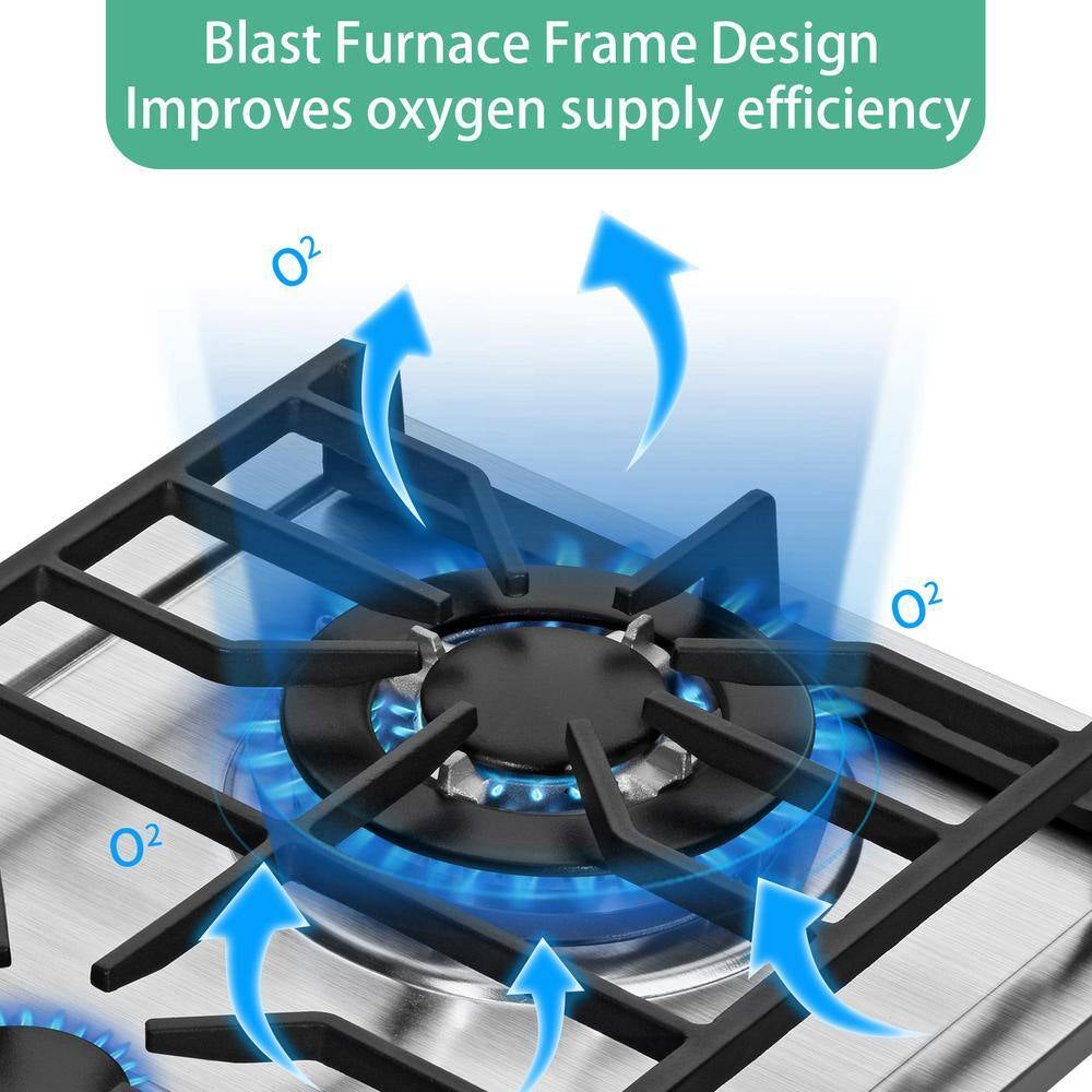 12 In. 2 Burners Recessed Gas Cooktop in Silver with Thermocouple Protection 13500 BTU, NG/LPG Dual Fuel Gas Stove Top