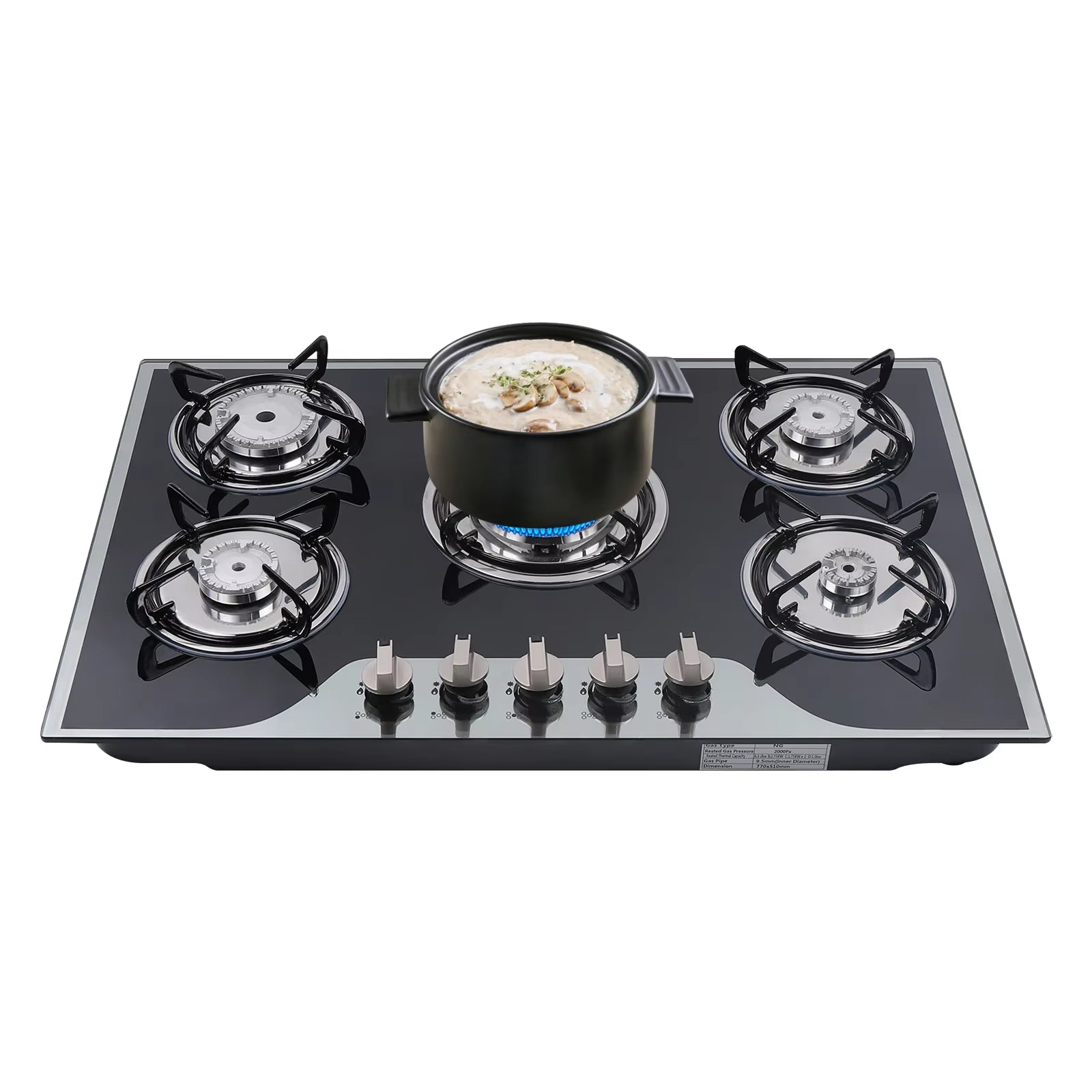 5 Burner Built-In Gas Stove Cast Iron Gas Hob Burner Cooker LPG NG Dual Fuel Stainless Steel Gas Hob Cooktop
