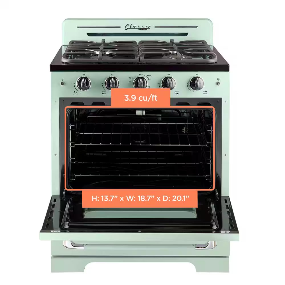 Classic Retro 30 In. 3.9 Cu. Ft. Retro Gas Range with Convection Oven in Summer Mint Green