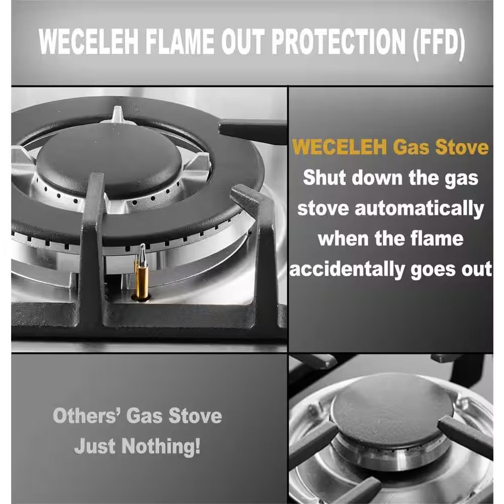 30 In. Built-In Gas Cooktop in Stainless Steel with 5 Burners, LPG/NG Dual Fuel