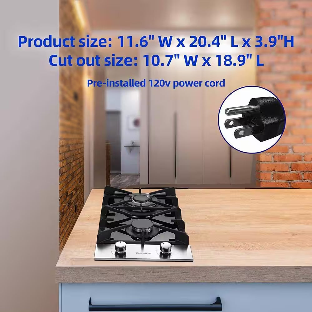 Profile 12 In. 2 Burners Recessed Gas Cook Top in Stainless Steel with Melt-Proof Metal Knobs