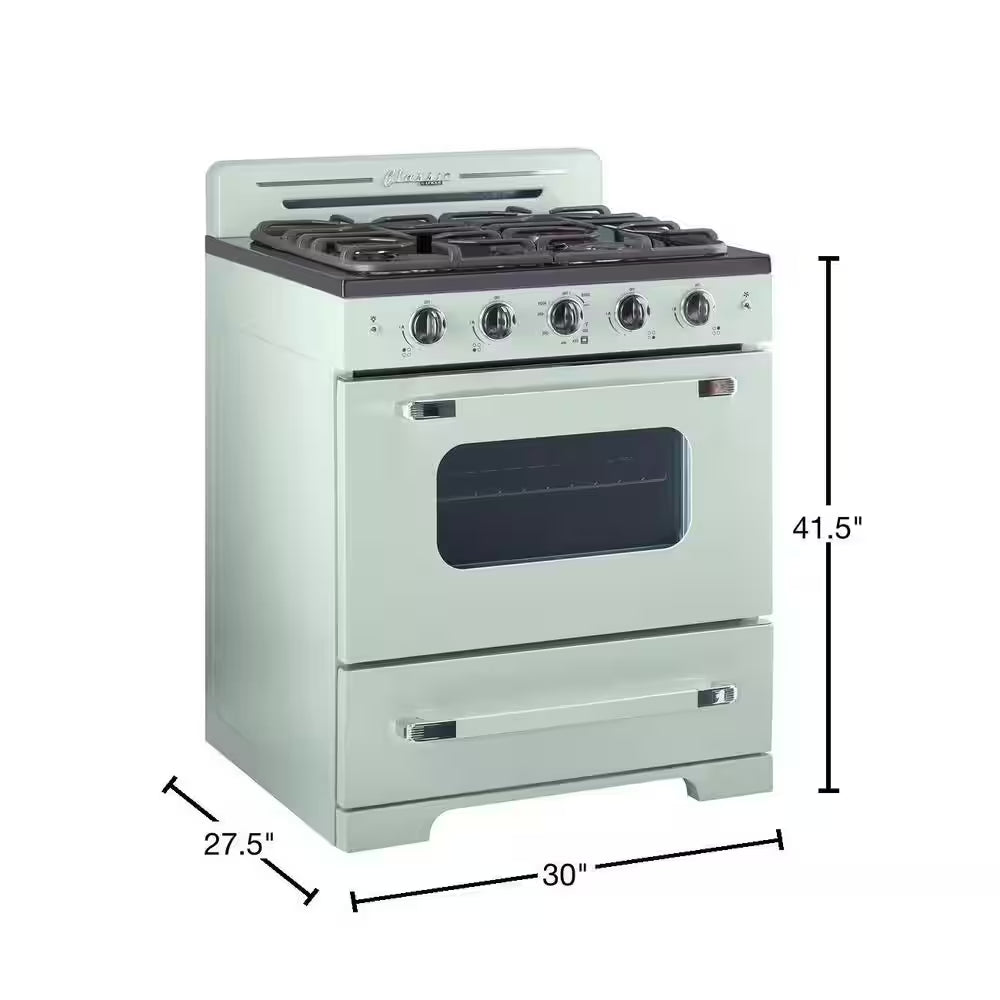 Classic Retro 30 In. 3.9 Cu. Ft. Retro Gas Range with Convection Oven in Summer Mint Green